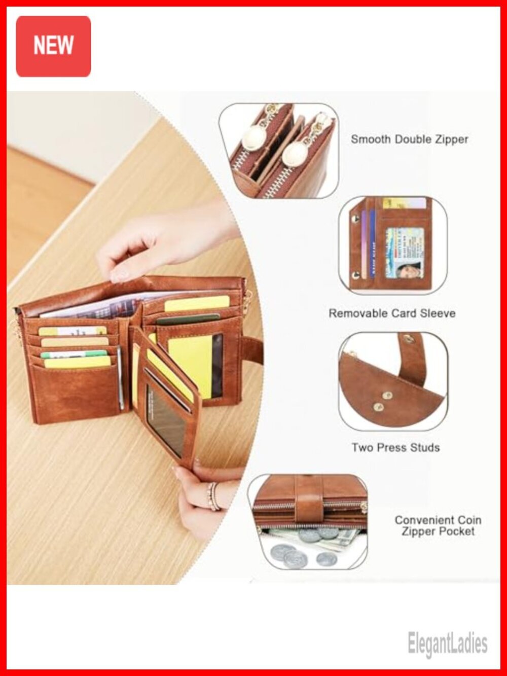 PU Leather Bifold RFID Blocking Wallet with 18 Card Slots - Picture 6 of 6